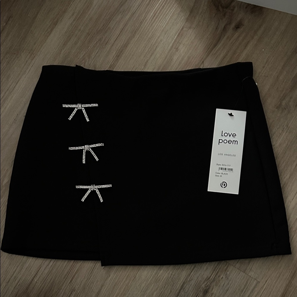 Love Poem Black Mini Skirt with Bow Details